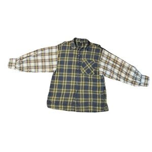 TopShop Women’s Mixed Plaid Light Weight Button Down Flannel Yellow Beige Size 4